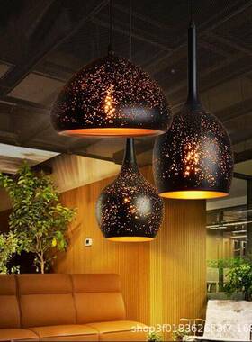 厂村家美式工乡复古FLOT业风蚀刻铁艺吊灯单头镂空透929光酒吧吊