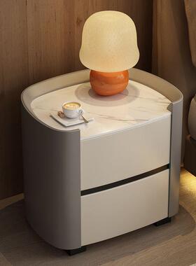 免安装现代物简极简实OXE木岩板储柜床轻头柜皮质奢约小型意式床