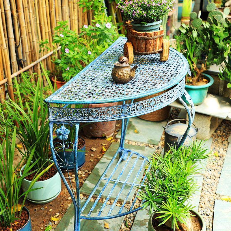 美式窗XQJ乡村复货古铁艺花架阳台玄关桌置物架花园庭杂院户外橱