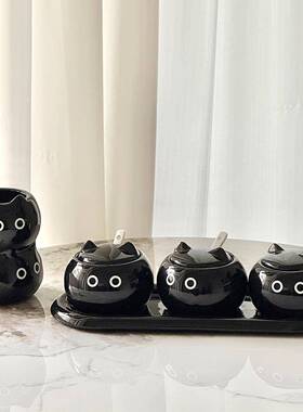 暹罗陶瓷猫调JSU爱味罐套装厨房罐可爱调料味精盐罐可收纳罐组合