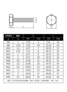 C级斤4.8镀锌外六角螺栓GB3级0整袋M27~M79730（实装39.5以上