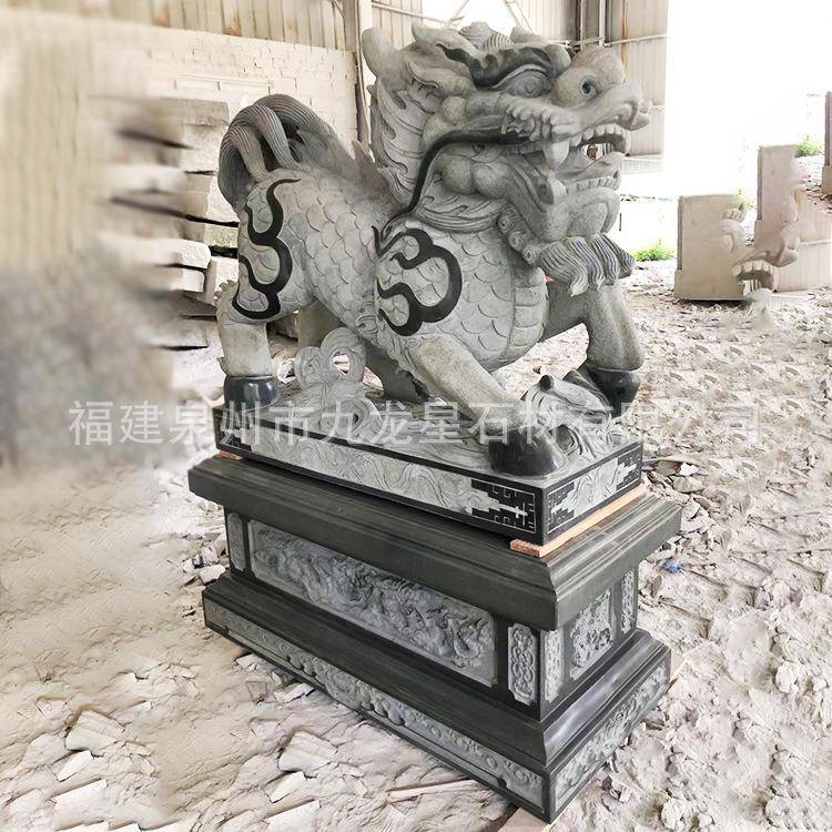 石雕麒麟墩青石仿岗古摆件汉白玉大58242门一对晚霞门红花岩景观