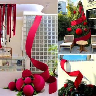 型圣诞节冬日造绒布带饰条橱窗摆件网装橱窗店铺打红卡造MDO景布
