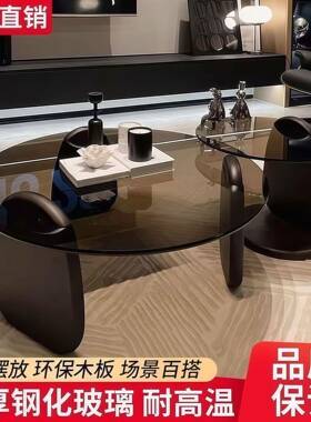 圆形茶几代客家NZI用小厅户轻奢现茶桌简型约创意钢化玻璃茶几桌