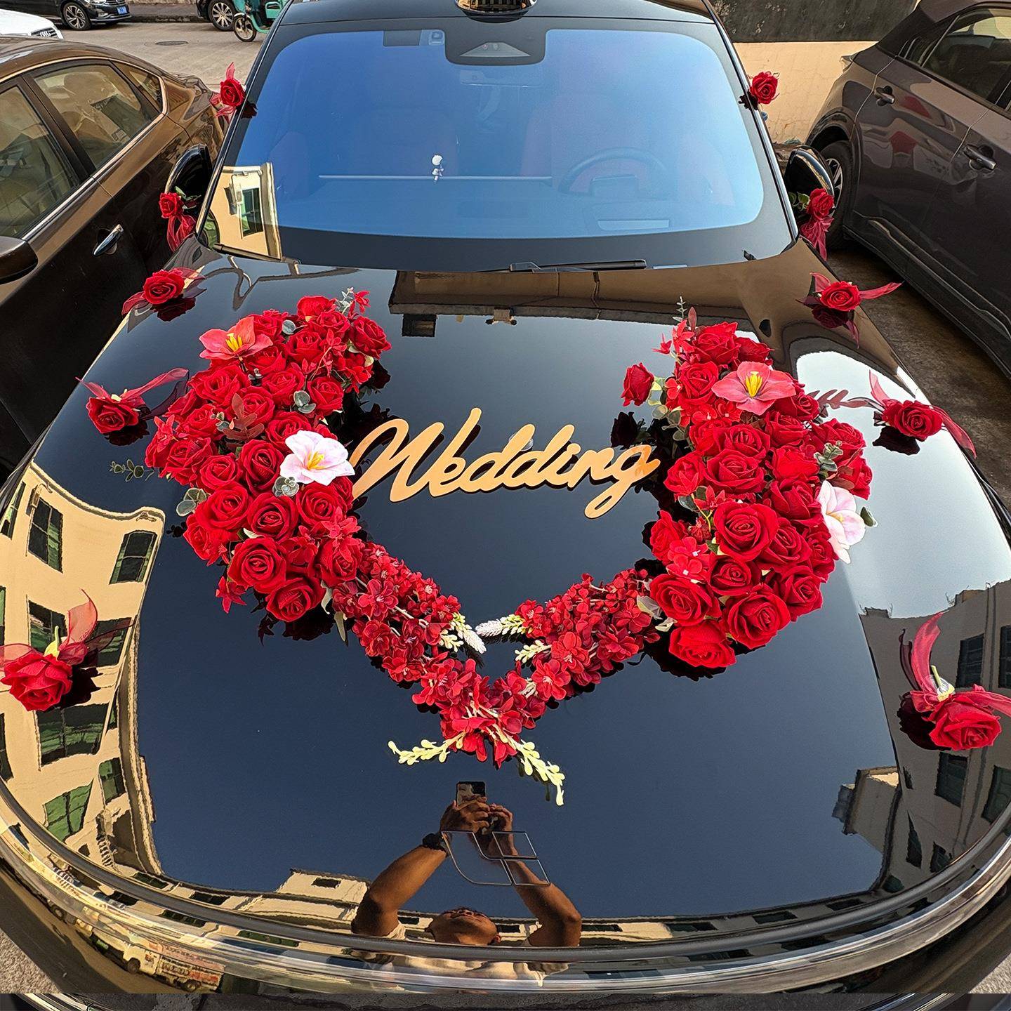 婚礼结婚车头仿婚花车婚车头花花花成真品假花免安装车头花布置装