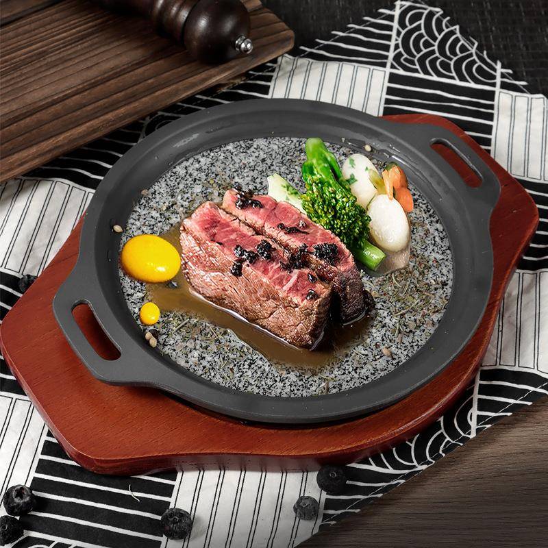 加厚商用圆形石FTT板韩式烤肉麦石板烧盘牛排烤盘肉盘饭烤烤海鲜