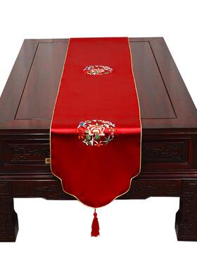中旗式几刺绣田园桌旗桌茶布床旗柜桌垫长餐桌布REZ布艺布aω红色
