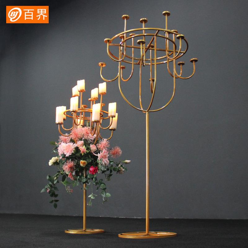 152百界婚庆铁新款桌花器烛台道蜡具婚礼堂摆复古烛台艺架子设道
