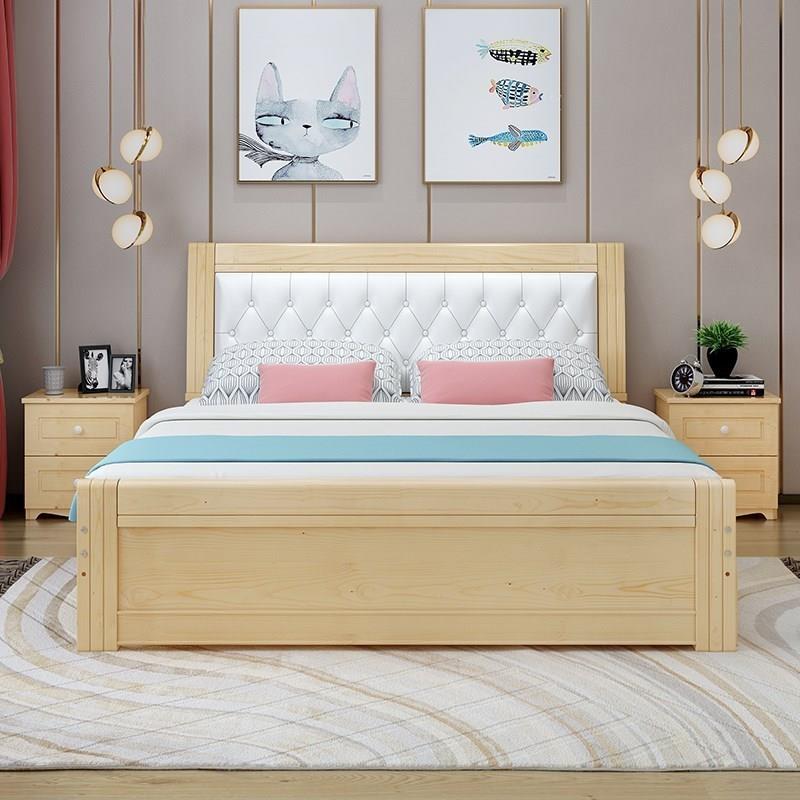 现代简约CZL实木床松木1带1.8米.5米单人大双床软靠背主卧出租实