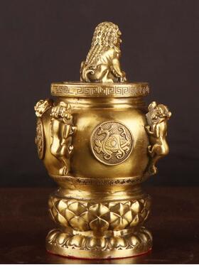 杨铜四纳财狮子存钱方罐摆0117件家记铜聚宝钱盆貔貅厂存罐