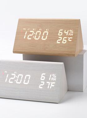 日式能电波钟自动效时646温湿度钟质时LE木D数字德国电波智创意闹