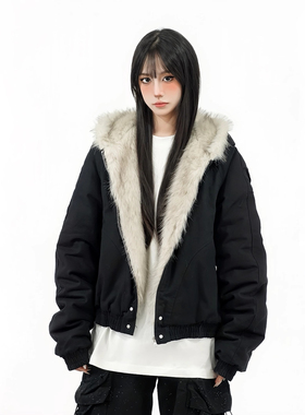 Amoeba美式座山雕毛领加绒加厚棉服夹克男女冬季cleanfit工装外套