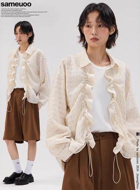 散养文化sameuoo休闲褶皱外套长袖小香风小众设计感时尚宽松衬衫