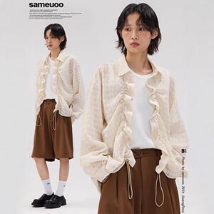 散养文化sameuoo休闲褶皱外套长袖小香风小众设计感时尚宽松衬衫