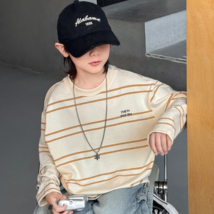 儿童打底衫 男童条纹长袖 上衣T 男孩春装 大童春季 t恤春秋款 2026新款