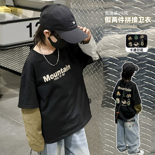 假两件上衣大童男孩秋季 男童t恤长袖 2025新款 儿童秋装 痞帅 打底衫