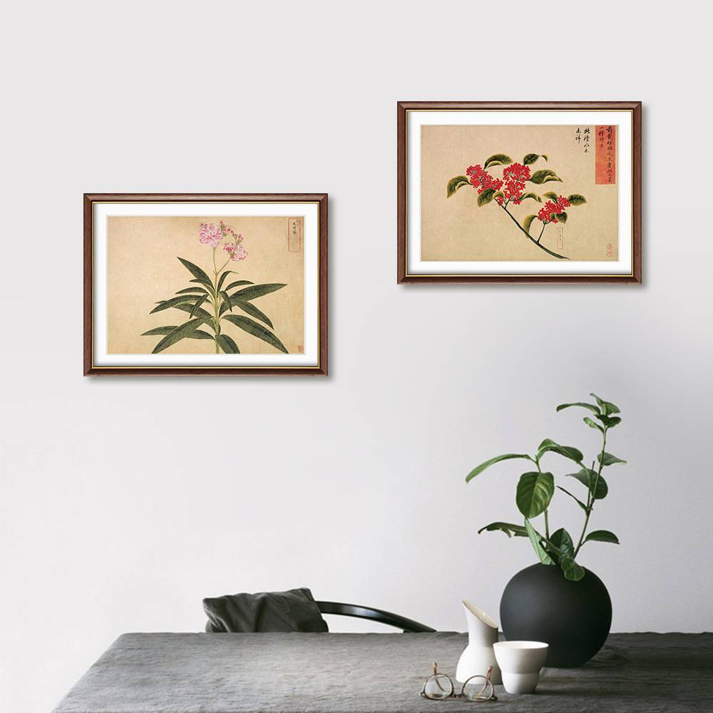 新中式古风客厅装饰画手绘风植物花卉挂画餐厅壁画玄关走廊画图片