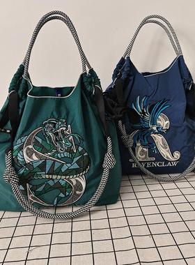 日本ballchain包包刺绣尼龙购物袋环保袋帆布单肩斜挎2025新款女