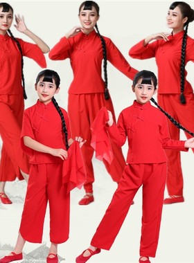 速发九儿演出服装红童儿高粱舞蹈表歌服成人古典秧演服村姑衣服