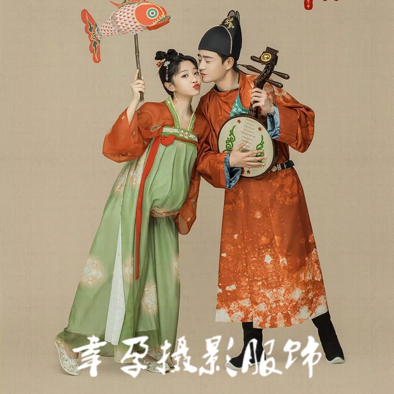 速发影楼孕妇拍照服装复孕中式唐宫夜宴装妇情侣主题古妈唐孕汉服
