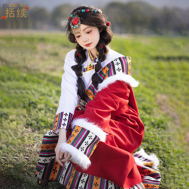 速发藏族服装西藏旅游藏袍藏裙少数民族舞蹈服丁真长装藏服新款