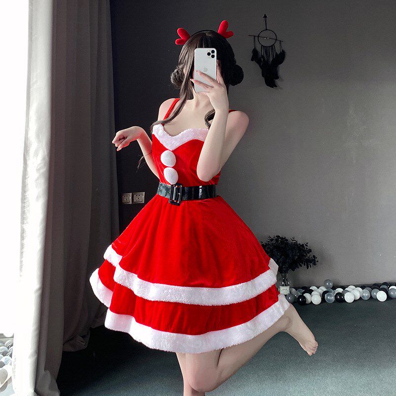 速发20圣4新款圣诞装服甜2可爱美诞节服装红色连衣裙舞台演出服