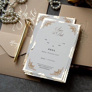 速发【李清云】欧式金箔婚礼请柬手工请帖小众结婚喜帖高级邀请卡