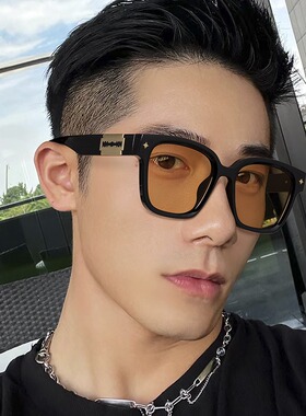 速发茶色尚镜男级感时墨帅气太士潮流男大脸2024新款眼睛