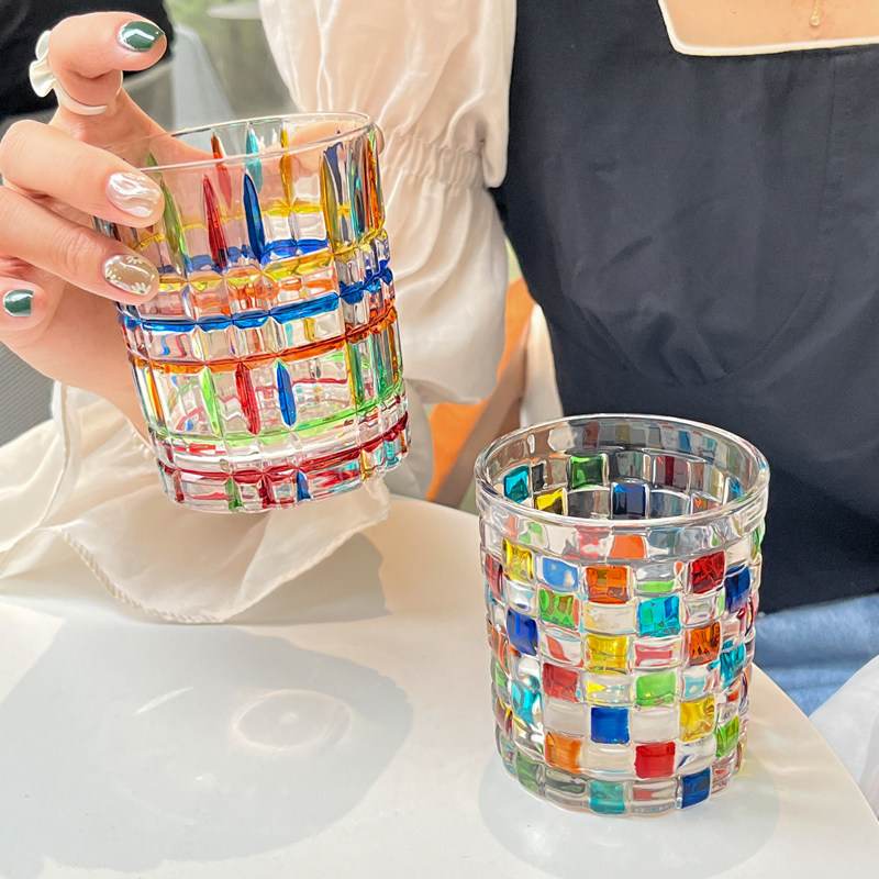 速发会折射彩虹光众忌绘水杯 bligblig设计感玻璃杯子小泽 威士彩