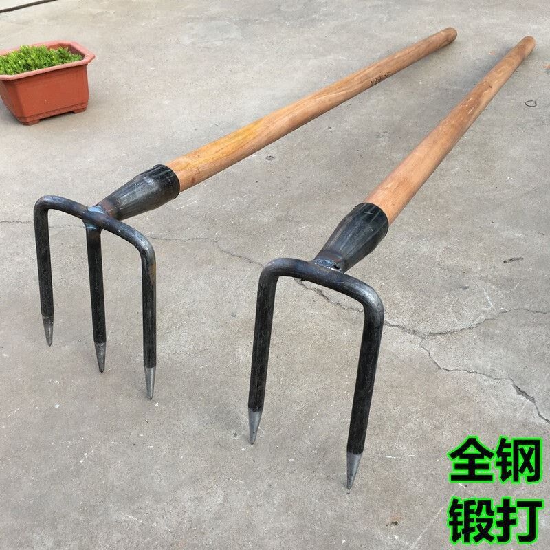 速发园艺搂草松土耙子农具三抓钉耙铁耙齿用工具锄地挖土三齿耙铁