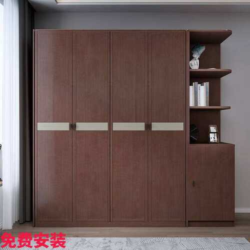 苏美特实木衣柜卧室家用更衣柜现代简约储物柜大衣橱-四门+边柜