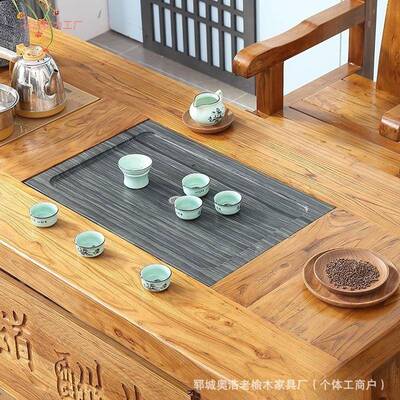 家用餐桌原木北方桌椅茶桌复古来榆木泡茶桌新中式办公室茶桌椅