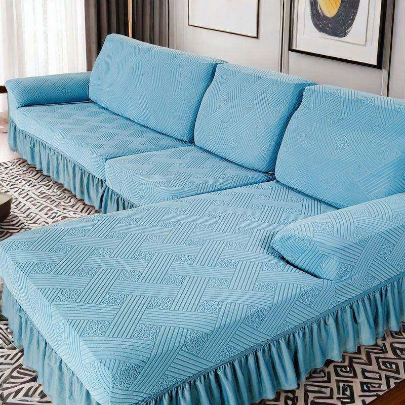 新款弹力沙发套罩通用型贵妃全包套百褶裙边一体四季防滑防尘热卖