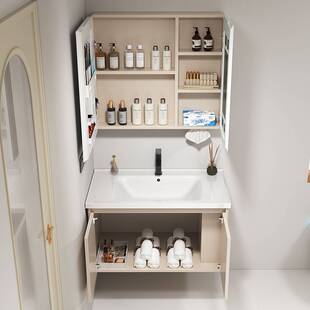 圆弧蜂窝铝浴室柜组合带侧边收纳抽纸圆角陶瓷一体盆卫生间洗脸盆