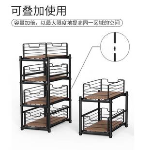 跨境厨房抽拉式下水槽双层置物架调味料洗护用品铁艺橱柜收纳篮