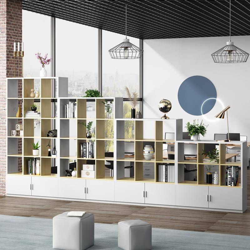 办公室隔断柜矮柜双面文件柜镂空屏风置物花架简约书架木质格子柜