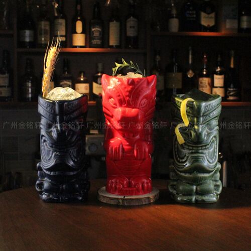个性酒杯创意造型TIKI杯夏威夷鸡尾酒杯E鬼脸陶瓷提基杯子TIKI MU