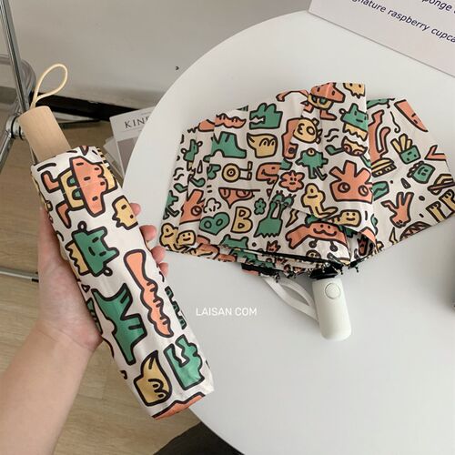 全自动雨伞女晴雨两用黑胶遮阳伞B防晒抗UV小巧可携式五折遮阳伞