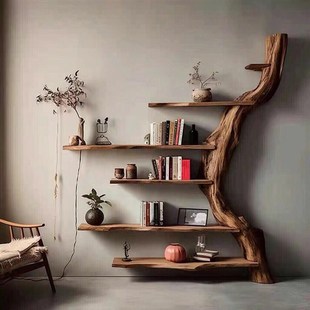 侘寂风香a樟木实木博古架茶叶展示柜收纳柜原木多宝阁置物架储物