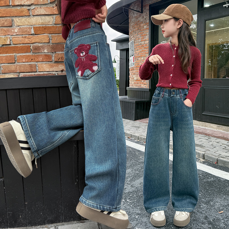 女童春秋裤子2025新款牛仔