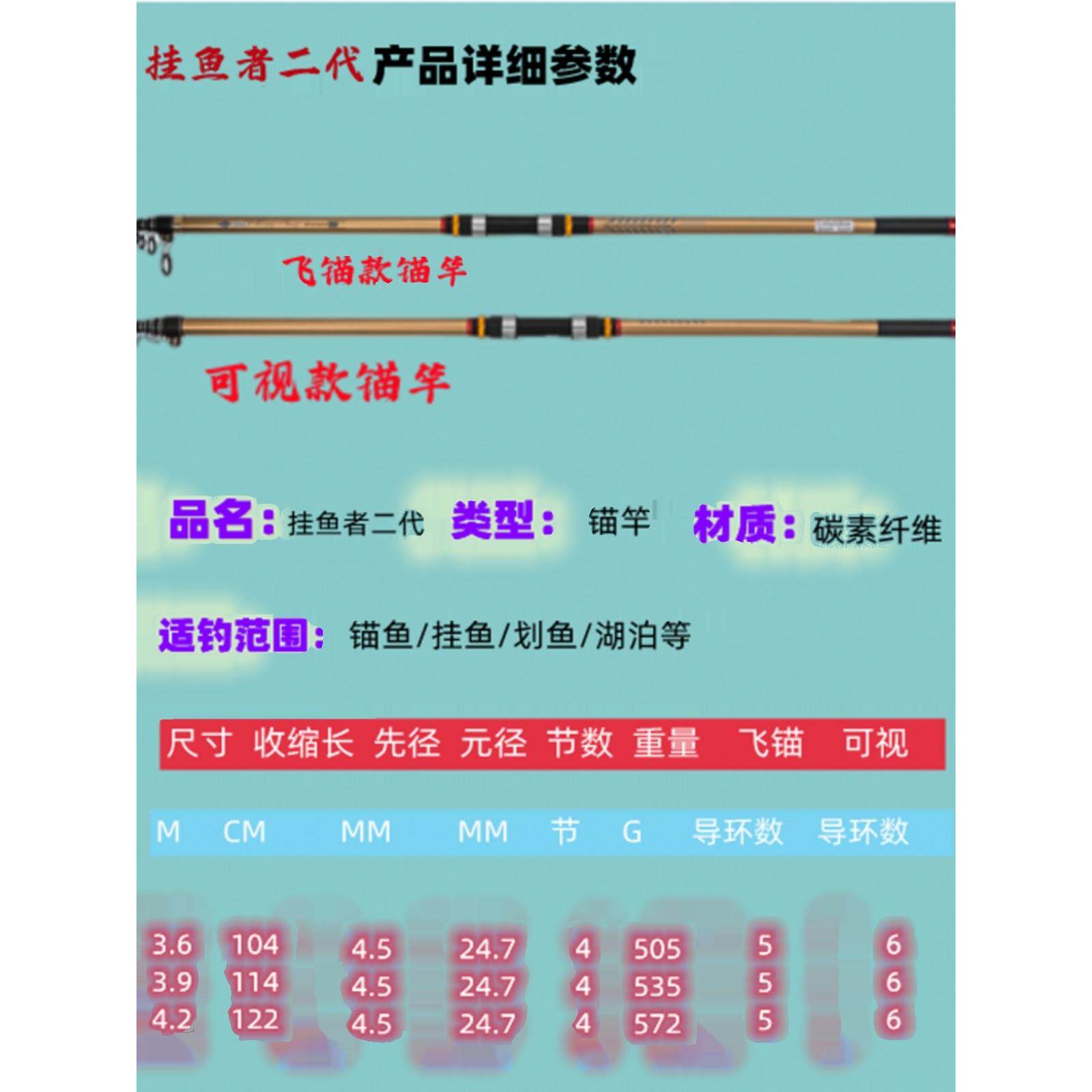 挂鱼者可视锚竿锚杆二代锚鱼大物超硬碳素视频远投竿巨物竿划鱼竿