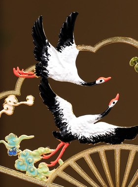 珐琅彩合金摆件鹤l鸣九皋生日贺寿礼品新家客厅酒柜乔迁入户装饰