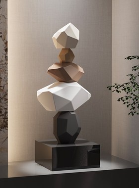 石来运转酒柜装饰品摆件侘寂风z客厅电视柜玄关桌面高级感乔迁礼