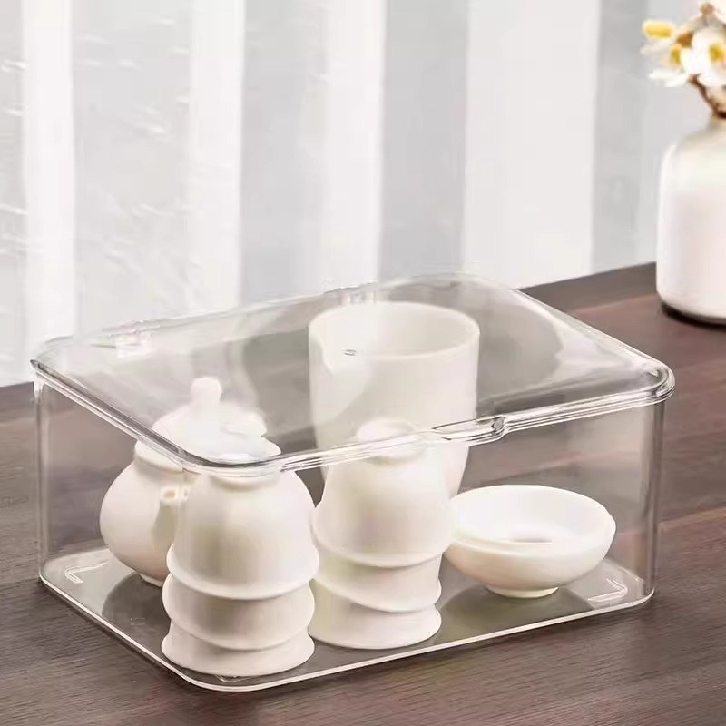 茶具收纳盒带盖防尘m透明茶几桌面茶叶茶杯整理存放功夫茶壶置物