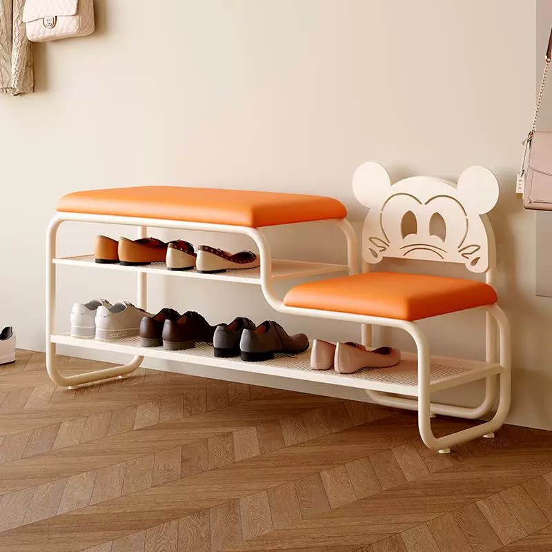 卡通形换鞋凳家用门口鞋架一体奶油风入户进O门穿鞋凳黑色长凳北