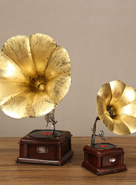 老式物件欧式美式复古风留声机摆件拍H照道具客厅玄关酒柜装饰品