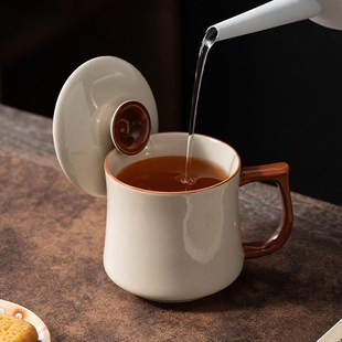 草木灰陶瓷泡茶杯现代简约家用y办公杯子个人专用带盖茶杯礼品定