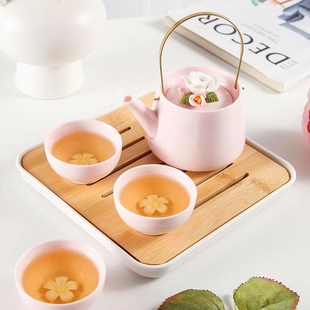 粉色功夫茶具套装 新款 羊脂玉瓷女士手工K家用轻奢陶瓷茶杯泡茶整