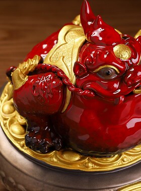 新中式陶瓷e聚宝盆金蟾招财摆件客厅酒柜三足蟾蜍店铺开业礼品装