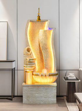 欧式流水喷泉招财摆件客厅阳台玄关公司会所装饰大U型落地室内景